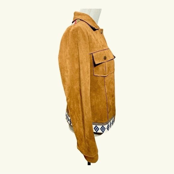 Promesa Suede like material Brown Patterned Button Up Jacket size M - Picture 2 of 11